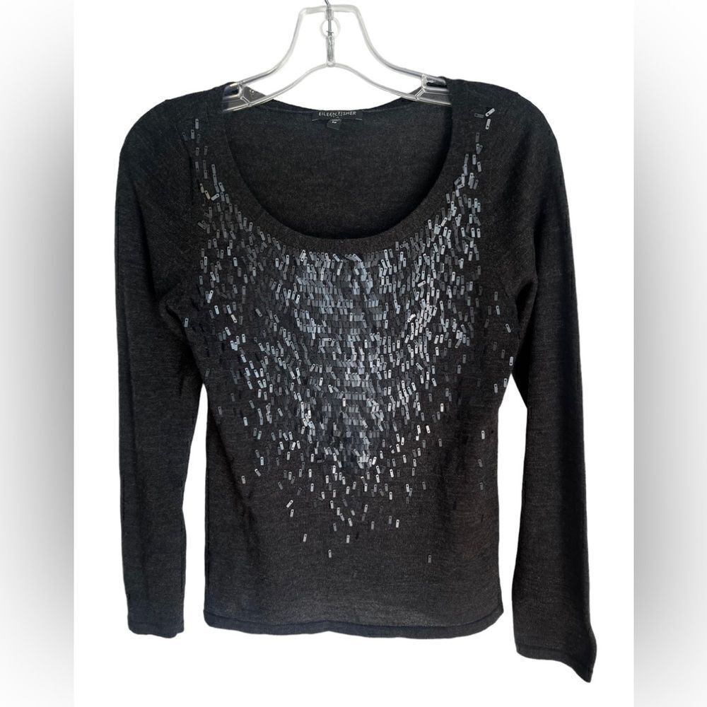 Eileen Fisher sequin Knit Lightweight100% Merino Wool Sweater Size XS‎
